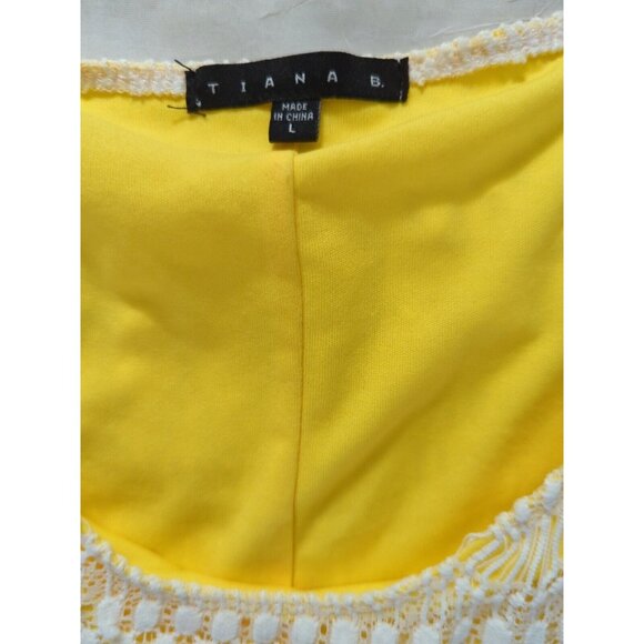 Tatiana B Size LG  Sheath Dress White Lace on Yellow Cap Sleeve  Slimming - Picture 2 of 6